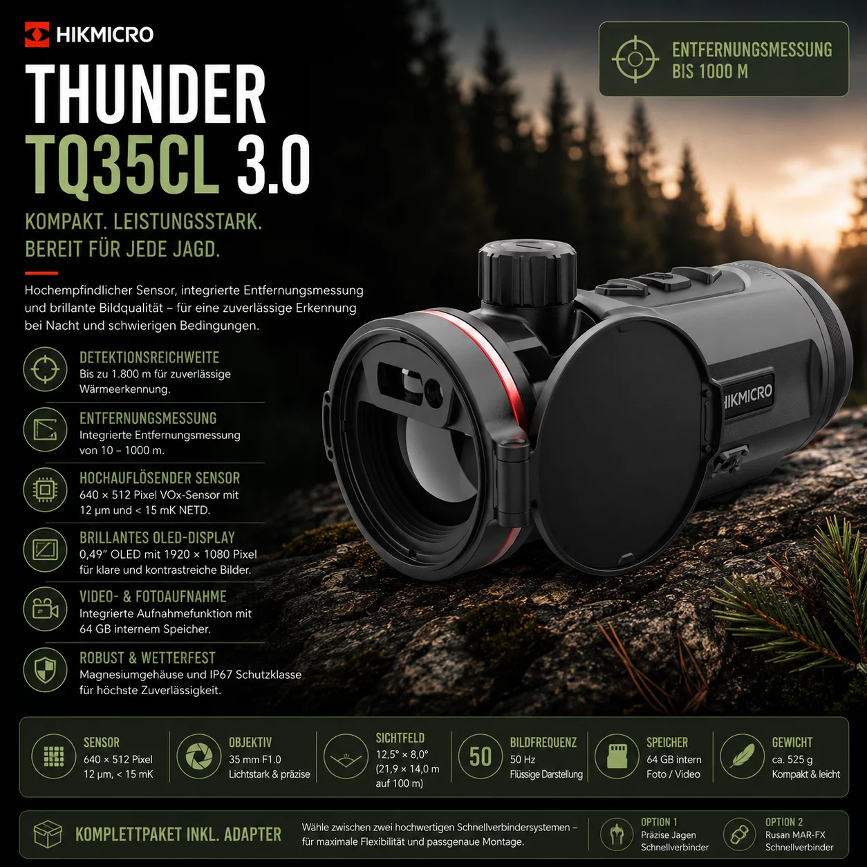 HIKMICRO Clip-On Thunder TQ35CL 3.0 Komplettpaket inkl. Adapter