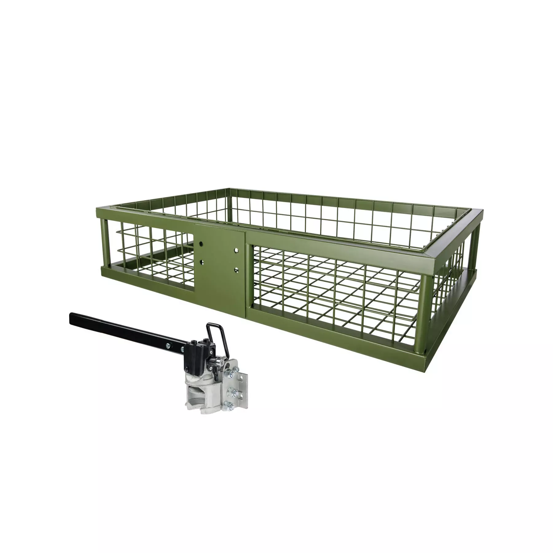 Heckträger 890x585x200 mm beschichtet mit abklappbarer Schnellkupplung Heckträger 890x585x200 mm beschichtet mit abklappbarer Schnellkupplung