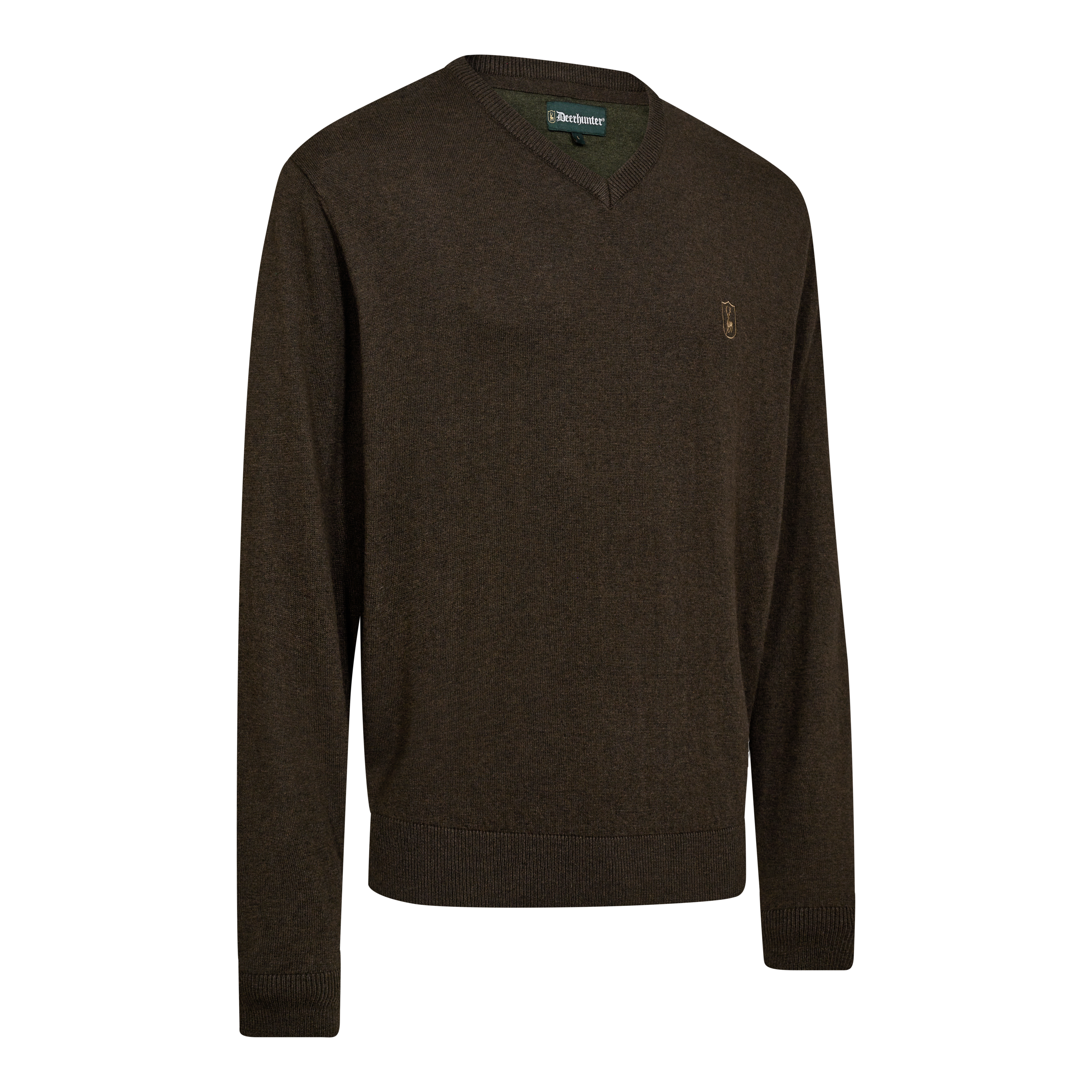 Harrington Strickpullover mit V-Ausschnitt - Brown Melange