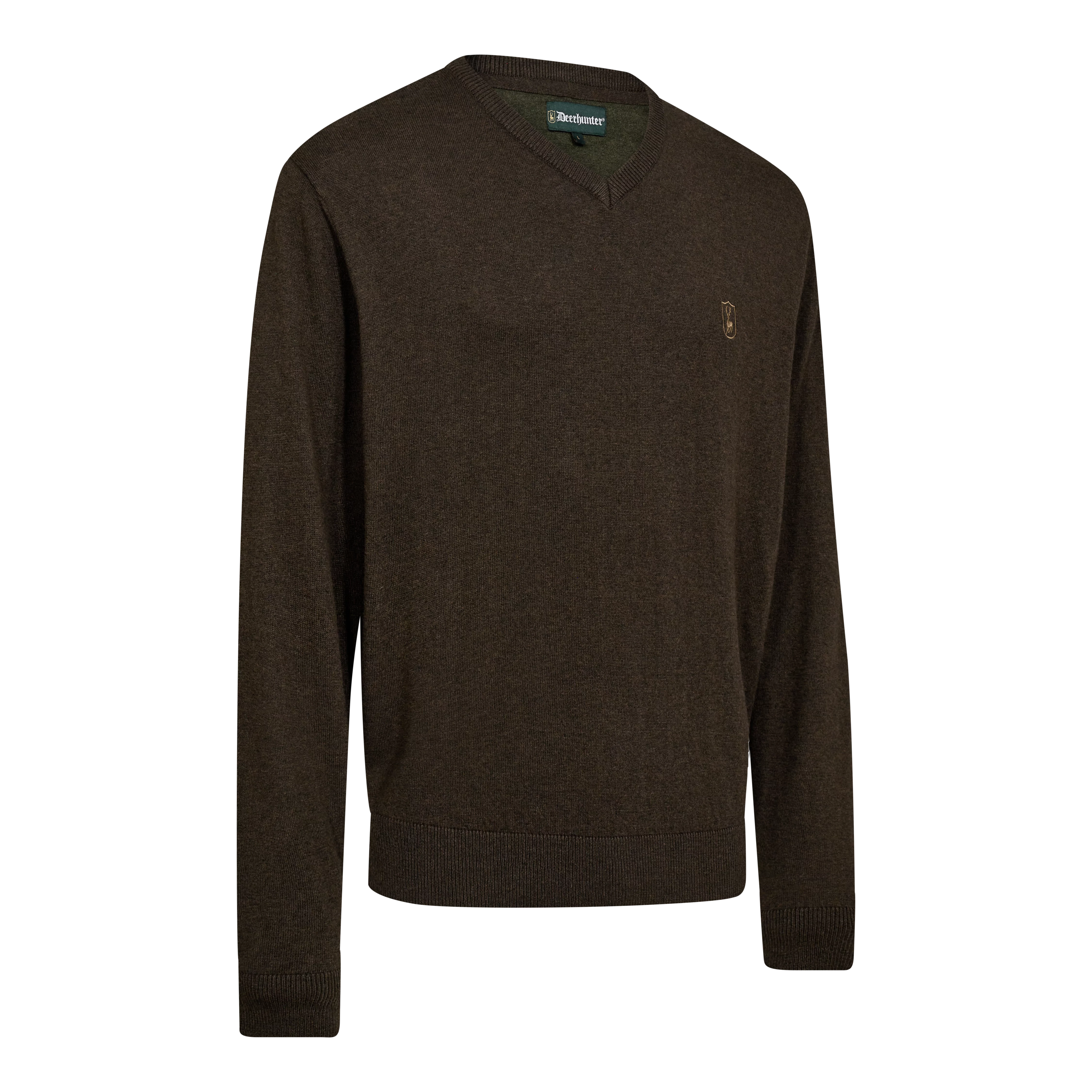 Harrington Strickpullover mit V-Ausschnitt - Brown Melange