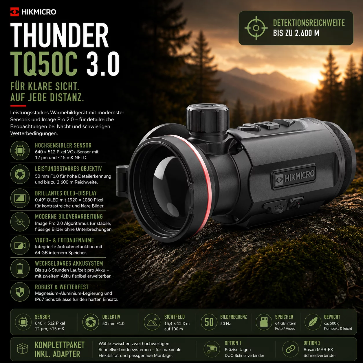 HIKMICRO Clip-On Thunder TQ50C 3.0 Komplettpaket inkl. Adapter