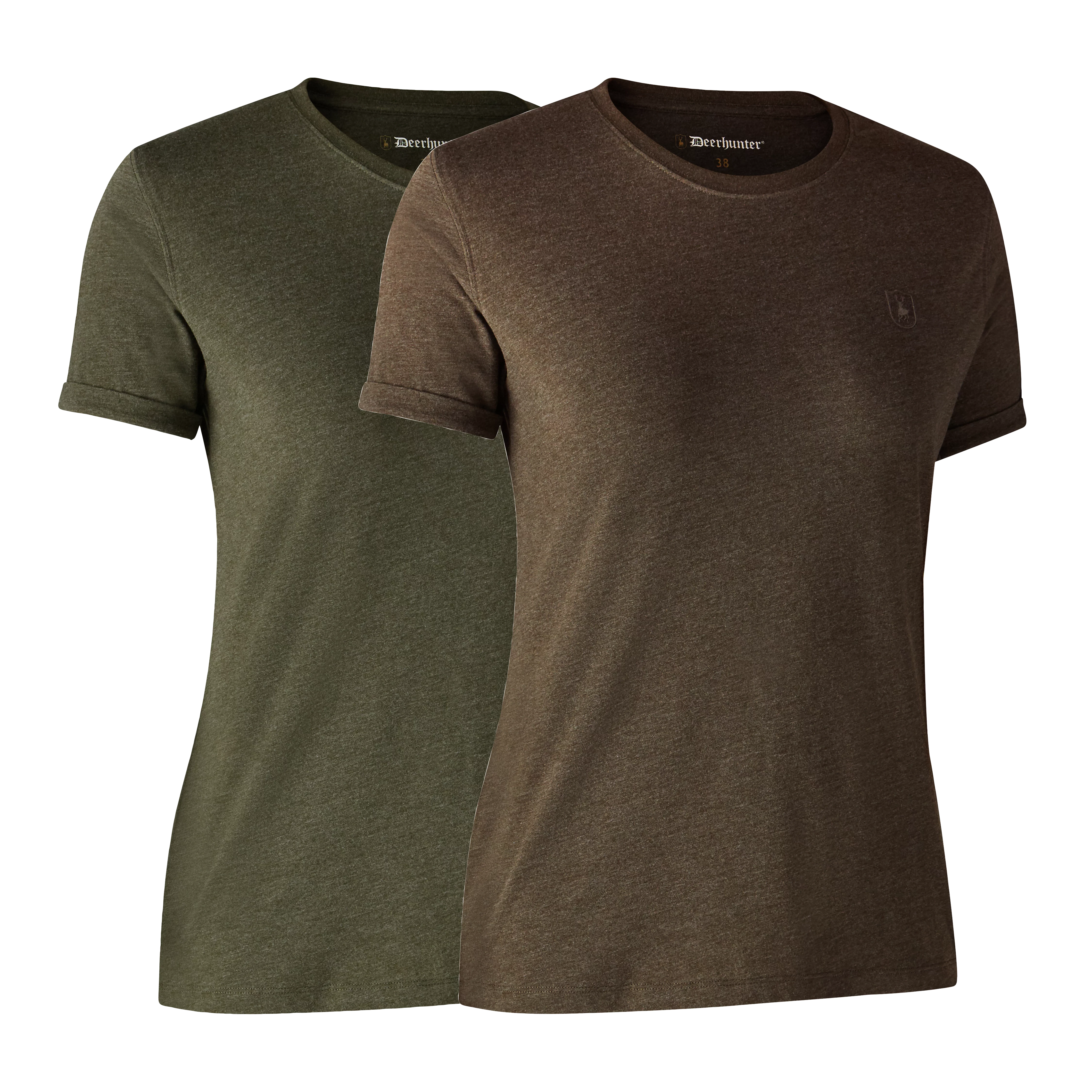 Ladies Basis T-shirt im 2er-Pack - Adventure Green mel/Brown Leaf mel.
