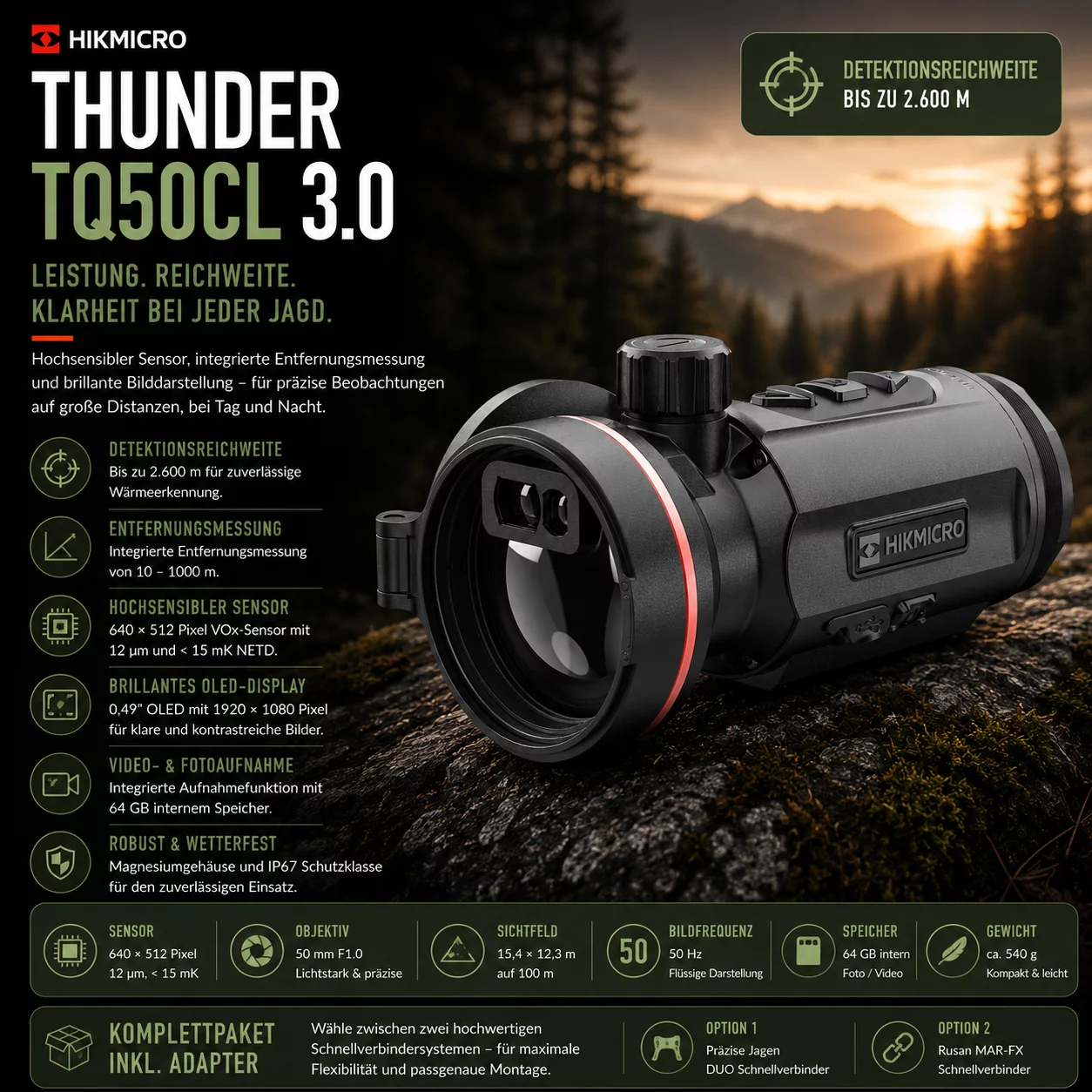 HIKMICRO Clip-On Thunder TQ50CL 3.0 Komplettpaket inkl. Adapter
