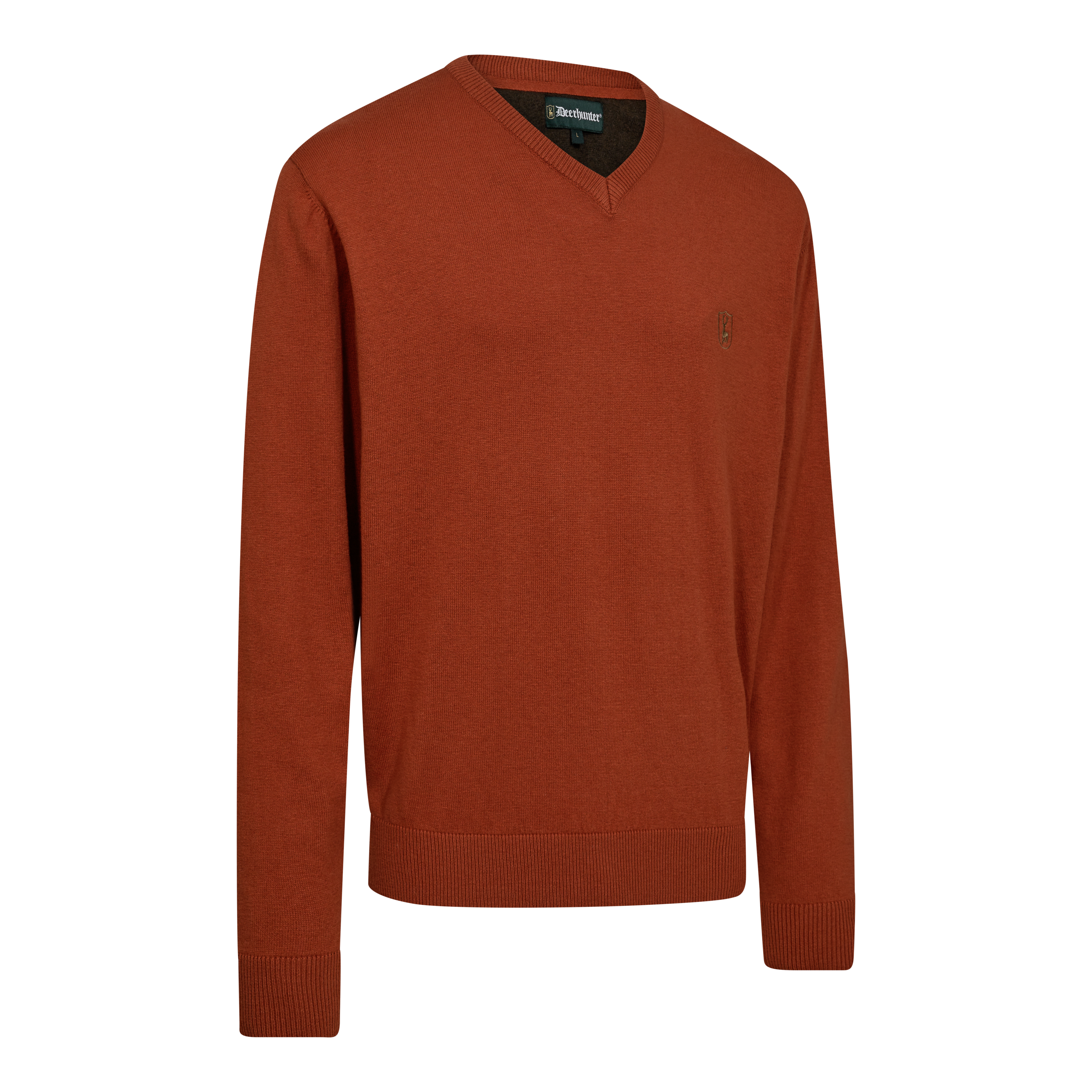 Harrington Strickpullover mit V-Ausschnitt - Oak Rust Melange