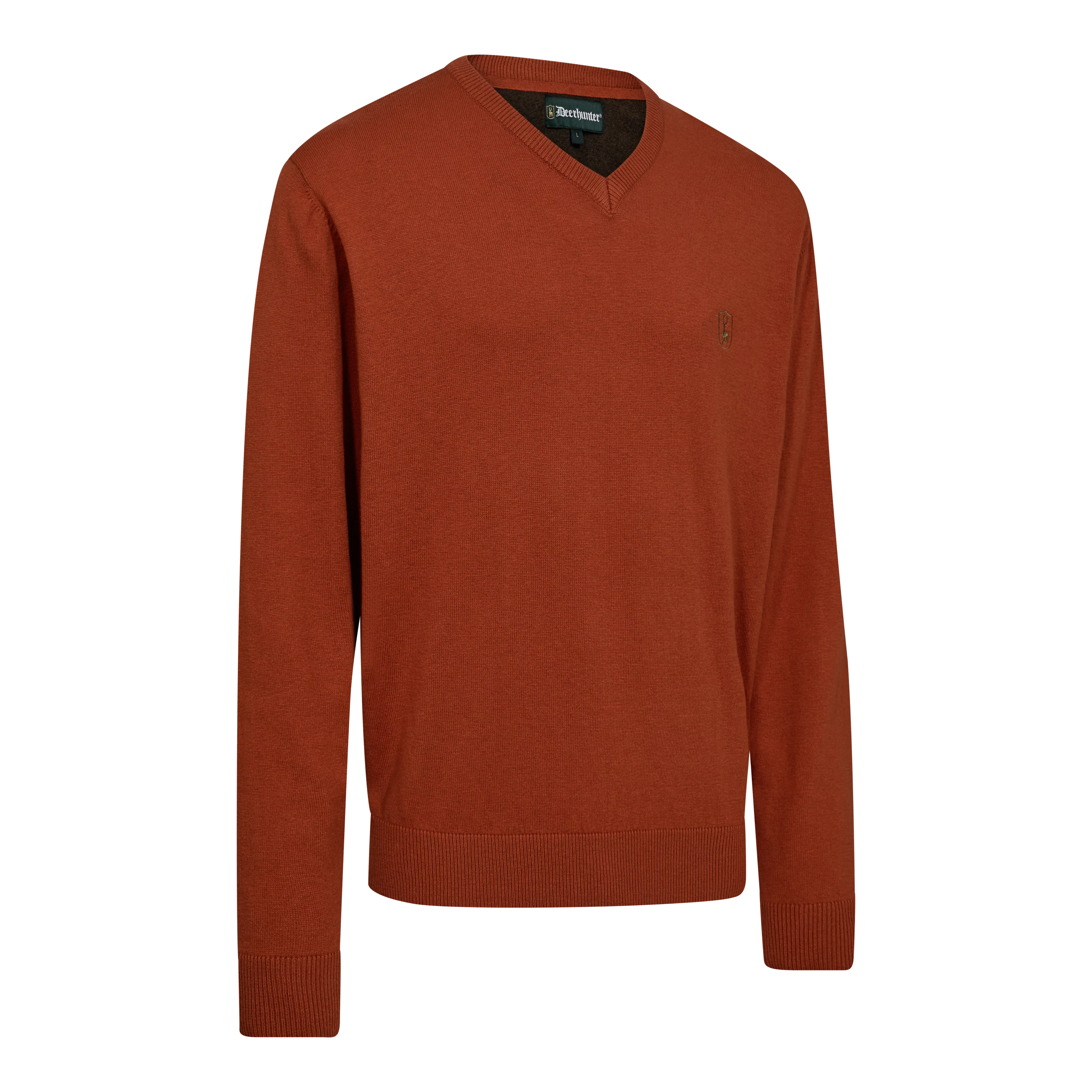 Harrington Strickpullover mit V-Ausschnitt - Oak Rust Melange