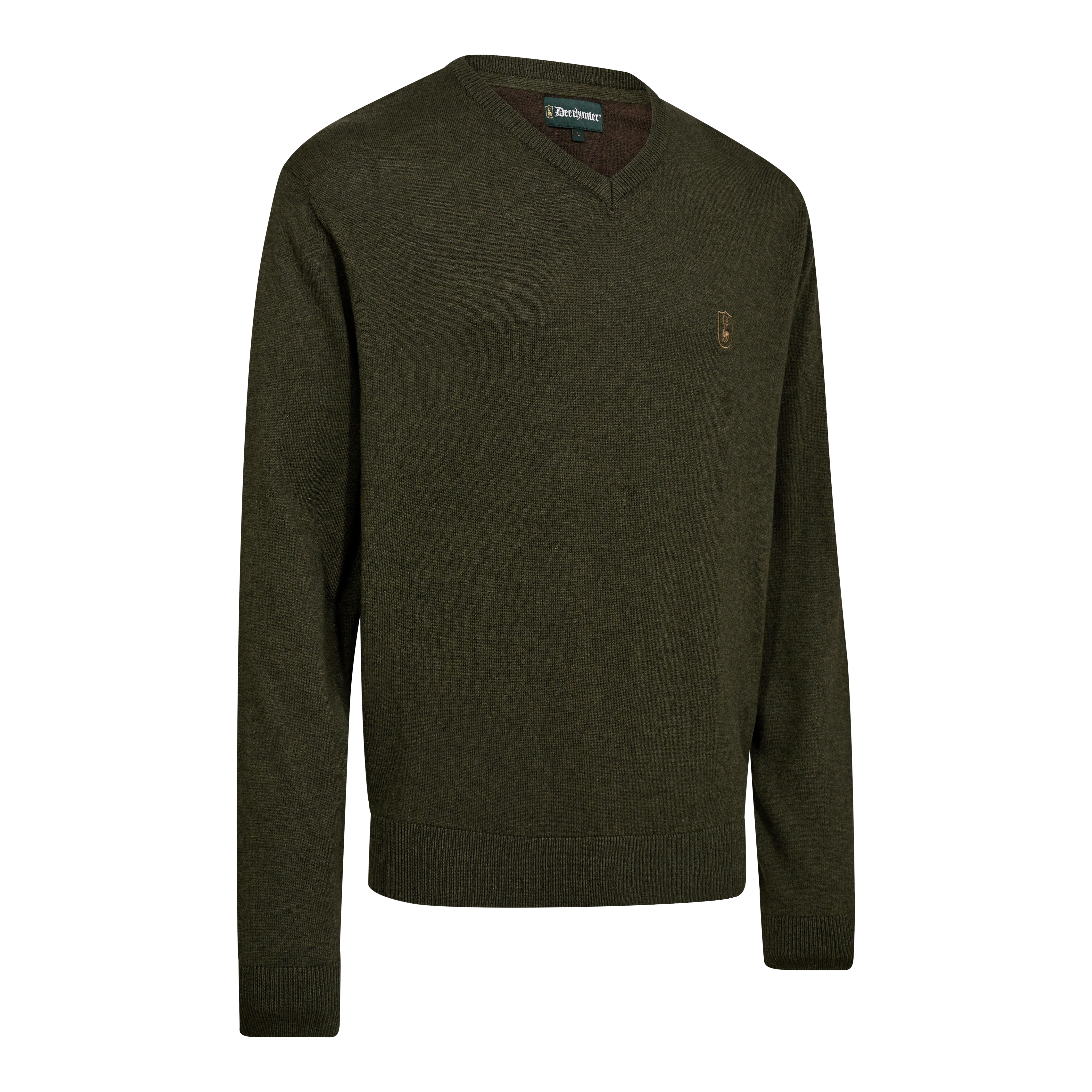 Harrington Strickpullover mit V-Ausschnitt - Forest Ember Melange