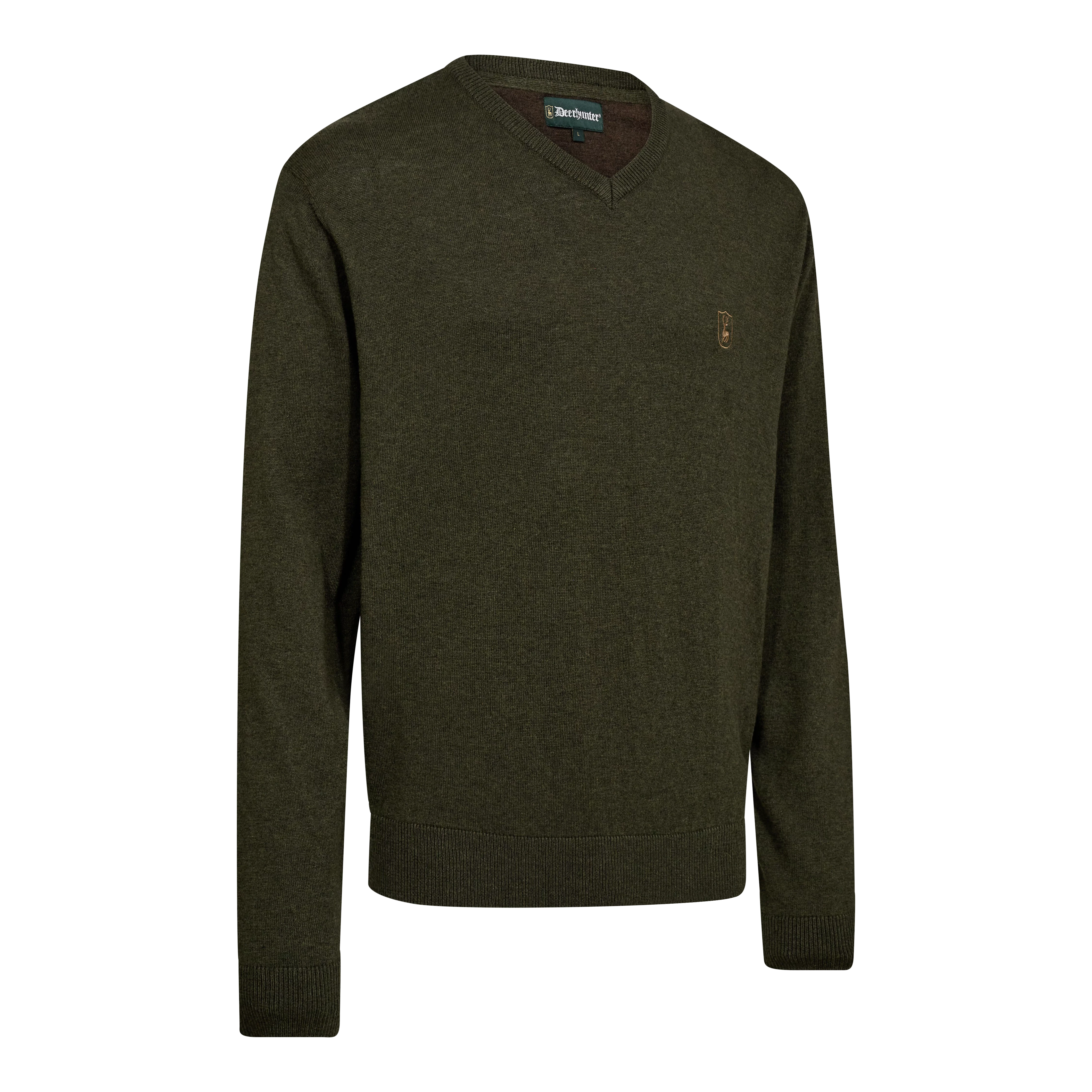 Harrington Strickpullover mit V-Ausschnitt - Forest Ember Melange Harrington Strickpullover mit V-Ausschnitt - Forest Ember Melange