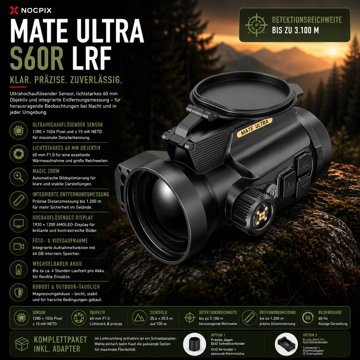 Nocpix MATE Ultra S60R LRF Komplettpaket inkl. Adapter Nocpix MATE Ultra S60R LRF Komplettpaket inkl. Adapter